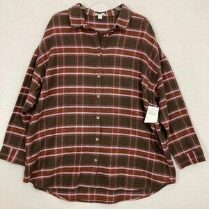 Abound Plaid Button Down Shirt in Brown and Pink